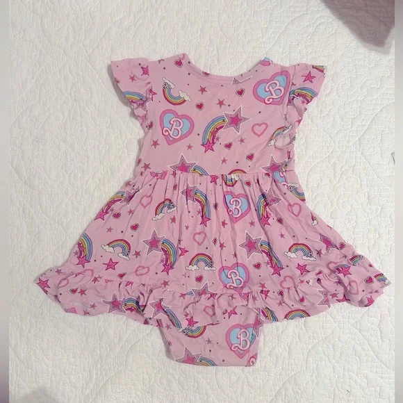 6-12 month posh peanut bamboo Barbie ruffled twirl dress with bodysuit - Picture 2 of 2